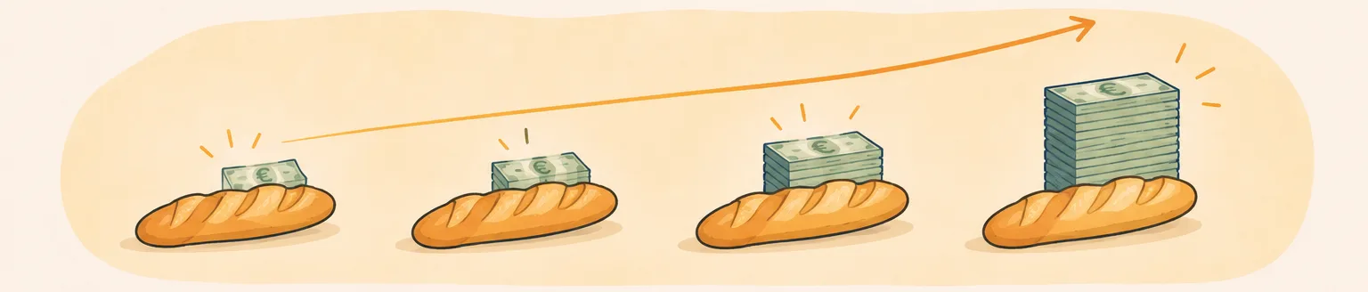 La même baguette au fil des ans, avec toujours plus d'euros pour l'acheter.